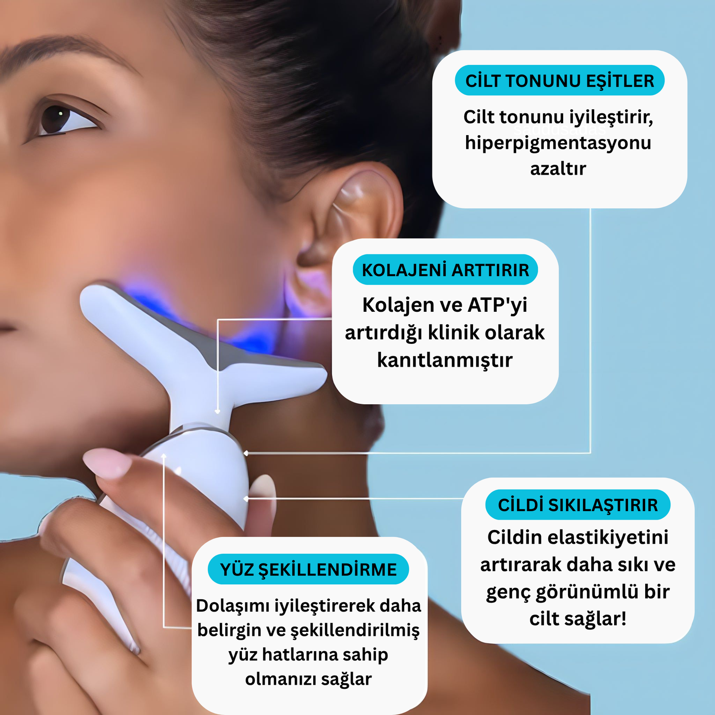 DERMALUX | 3'ü 1 Arada LED Yüz Masaj Aleti